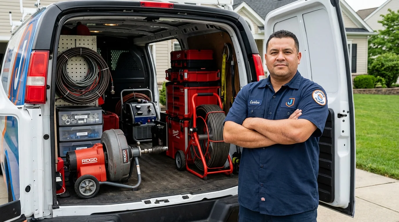 Professional drain cleaning equipment and Johns Plumbing LLC plumber in Marionville