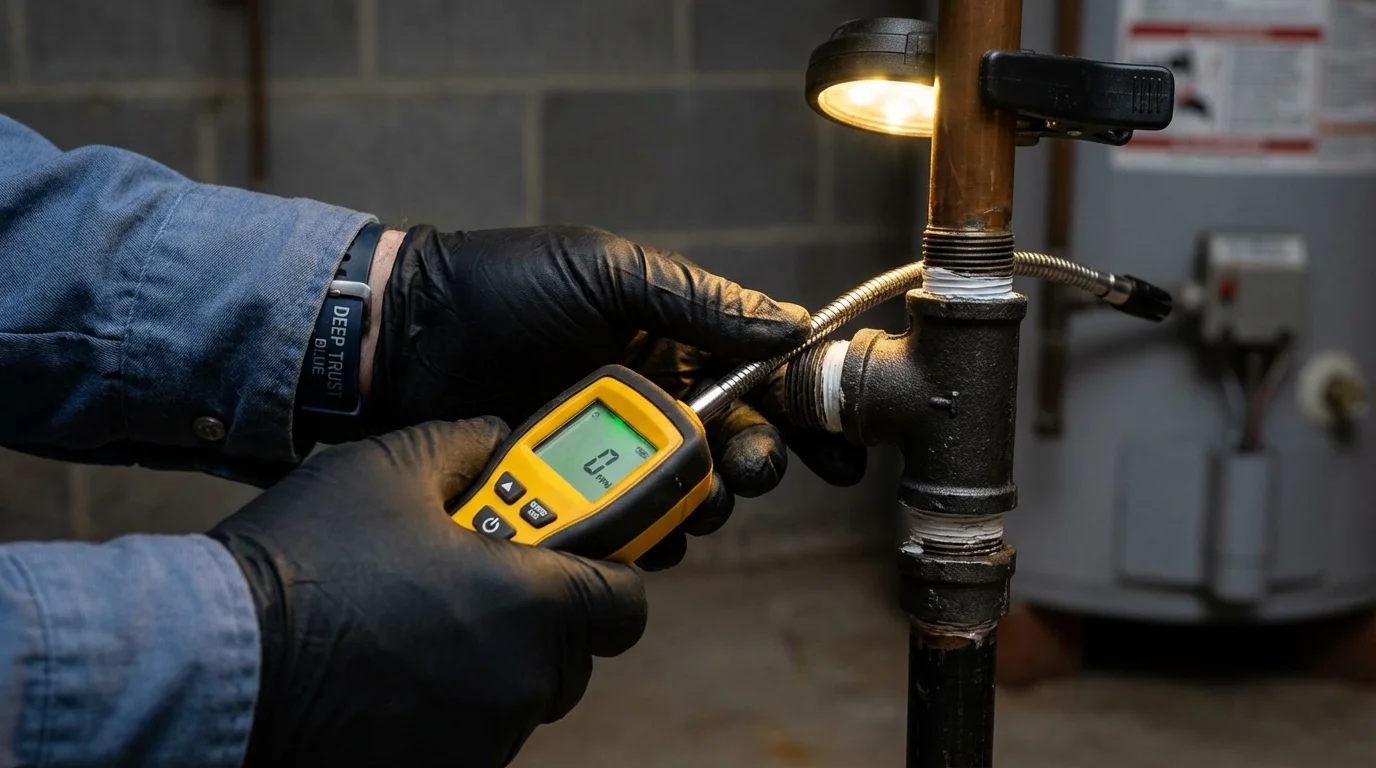 Gas leak detection with electronic sniffer by Johns Plumbing LLC in Marionville